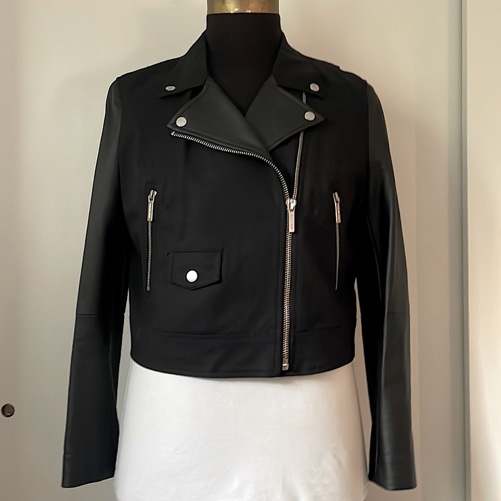 MICHAEL BY MICHAEL KORS FAUX LEATHER AND COTTON MOTO JKT XL